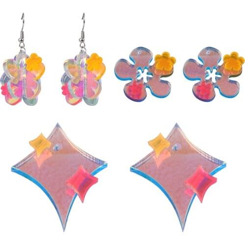 New Fashion Transparent Flower Laser Color Stud Earrings For Women Girls Geometric Earrings Punk Nightclub Party Jewelry Gifts