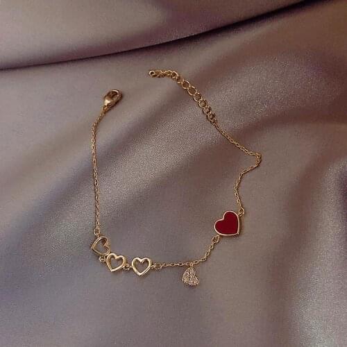 New Simple Bracelet Female Personality Red Heart Love Crystal Gold Bracelet Birthday Wedding Bracelet Ladies Jewelry Party Gift