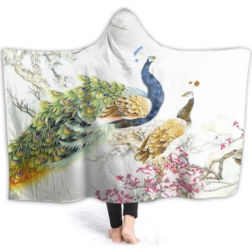 Peacock Wearable Throw Blanket with Hooded for Children and Adults Scout Regiment Plush Anime Thicken Blanket In Winter