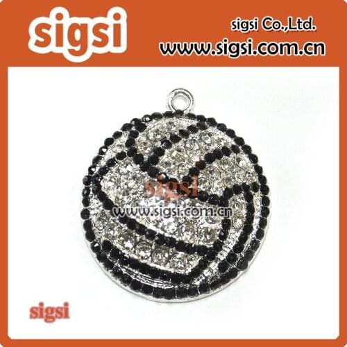 Wholesale 50mm*35mm Antique Silver Plated vollyball Rhinestone pendants