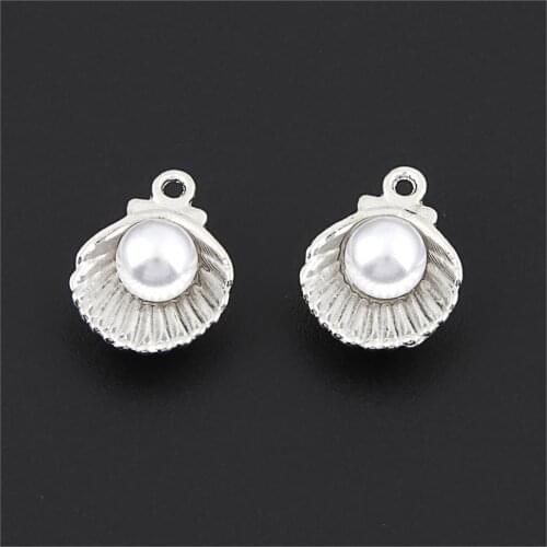 10Pcs Silver Color Shell Pearl Charms Nautical Pendant Finding Choke Bracelet Handcrafts Jewelry Supplies 12X15mm A3161/A3166