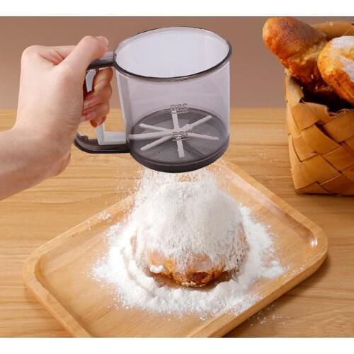 Semi-automatic handheld Flour Sifter with Hand Press Stainless Steel Double Layers Sieve Baking Sieve Cup Kitchen Baking Tool