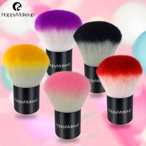 Happy Makeup Brush Professional Portable Kabuki Big Face Powder Blush Make Up Brush Rose Cosmetic Natural Goat Hair & Case Bag