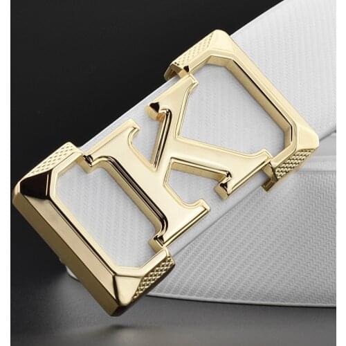 K letter Casual belt for men White fashion designer belts boy leisure Cowskin Waist Strap genuine leather metal buckle Waistband