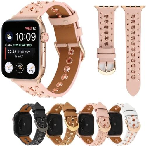 Rivets Band for Apple Watch iWatch Series SE 6 5 3 2 Sport Loop Genuine Leather Wrist Bracelet 44mm 40mm 42mm 38mm Strap Correa
