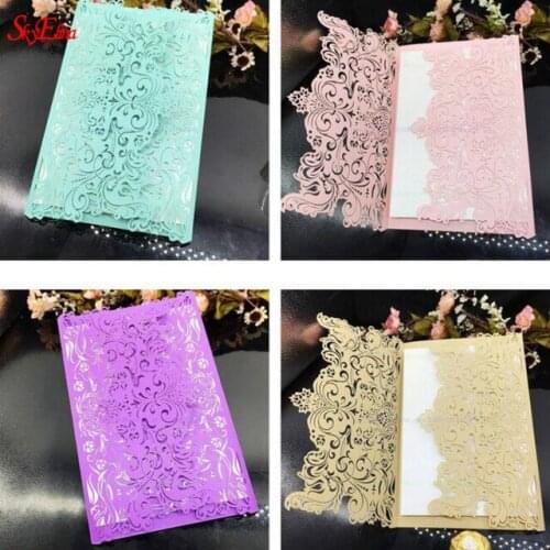 30Pcs Luxury Flora Laser Cut Wedding Invitations Card Elegant Wedding Envelopes Event Party Wedding Decoration 5Z