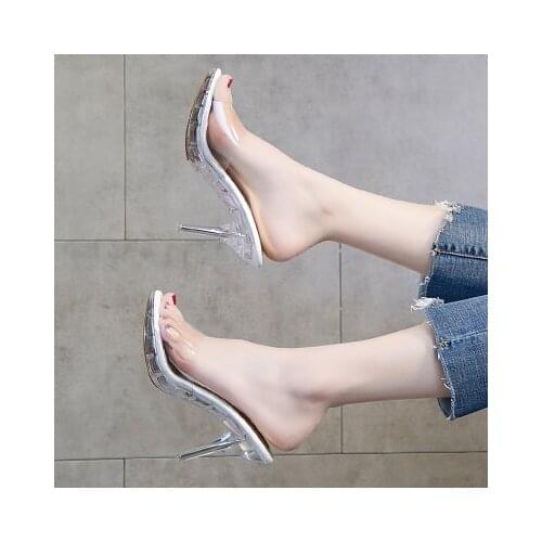 2019 Best Sellers New Villi Slippers Women Shoes Crystal High Heels 9.5CM Sexy Flip Flops Women Summer PVC Shoes Ladies Slippers