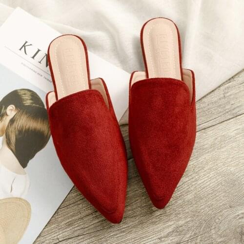 Womens Winter Low Heels Pointed Lazy Slippers Ladies Suede Slides Indoor Home Flip Flops Women Mules Shoes Zapatos De Mujer Hot
