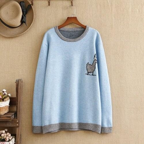 Plus Size Sweater For Women Cartoons Knitted Cotton Round Neck Long Sleeve Adding Fertilizer And Widening Large Size In Winter