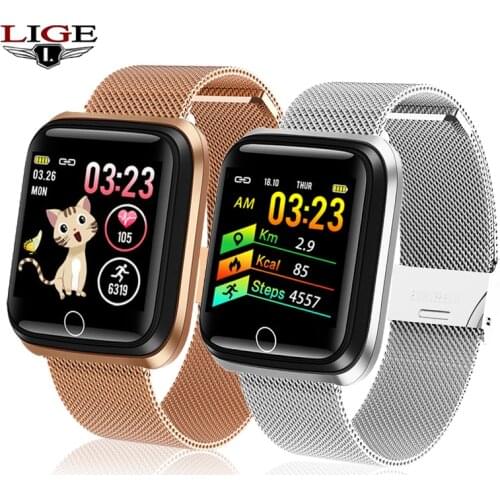 LIGE Smart Watch Women Sports Smart Bracelet IP67 Waterproof Watch Pedometer Heart Rate Monitor LED color screen for Android ios