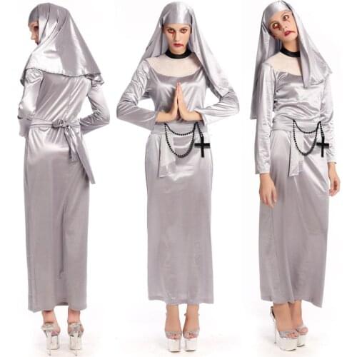 Scary Terror Ghost Nun Costume Halloween Adult Cosplay Dress Fancy Dress SM89251
