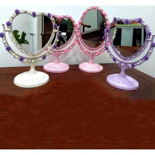 Interior Decoration Pink Love Mirror Desktop Vanity Mirror 2 Sides Mirror Girl Room Heart-Shaped Mirror Dresser Desktop Mirror