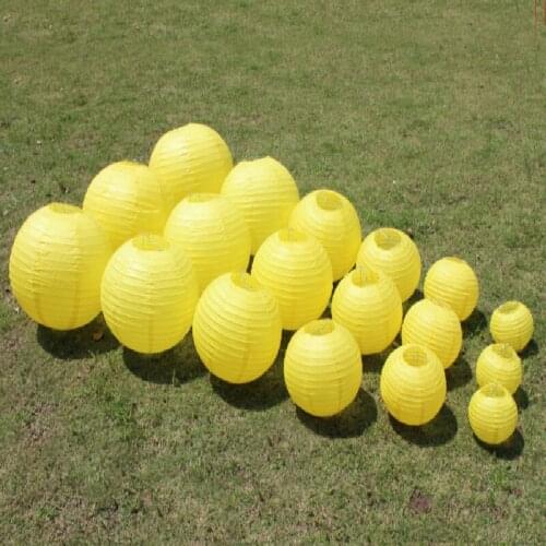 High quality Round Paper Lanterns 4-6-8-10-12-14-16 Inch Yellow Lantern For Birthday Party and Wedding Decoration Craft supplies