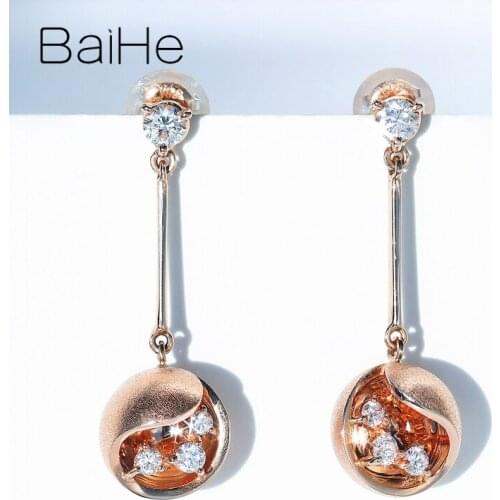 BAIHE Solid 14K Rose/Yellow/White Gold 0.38ct H/SI Natural Diamonds Trendy Wedding Fine Jewelry Diamond Stud Earrings for Women