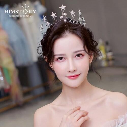 Himstory Bridal Crown Headband Hairband Shinny Star Wedding Hair Accessories for Women Bridesmaids Girls Party Graduation