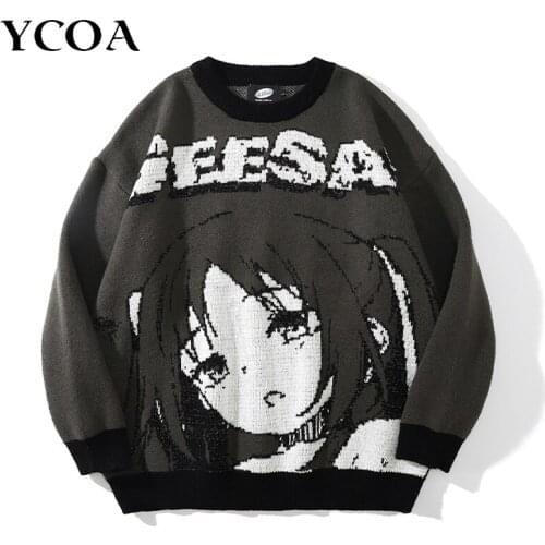 Women Sweater Anime Y2k Top Aesthetic Knitted Pullover Kawaii Long Sleeve Korean Harajuku Vintage Oversize Gothic Winter Clothes