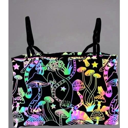 New Summer Fashion Mushroom Rainbow Color Reflective Crop Top Womens Harajuku Sexy Knit Tank Tops Corset Mujer Drop Shipping