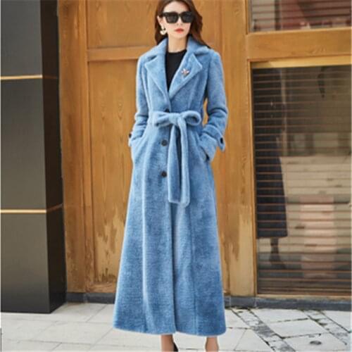 Long Fur Coat Female 2020 Autumn Winter Fashion New Suit Collar Long Sleeves Imitation Mink Velvet Slim Big Swing Fur Coat Tide