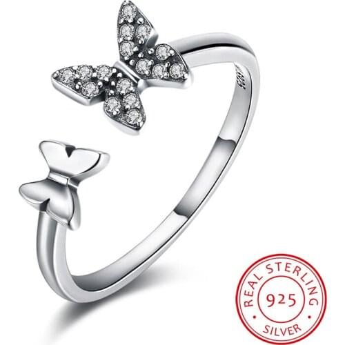 High Quality Real 925 Sterling Silver Adjustable Rings For Women Statement Butterfly Open Ring Party Gifts Jewelry