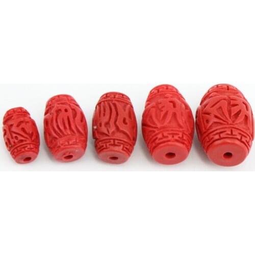10pcs/lot Carved Natural Red Cinnabar Barrel Beads 8x13mm 10x15mm Long Tube Om mani padme hum Buddhist Mantra Bead DIY Findings