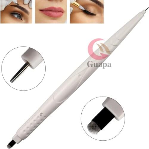 2 in 1 Disposable Microblading Pen Manual Tool Blade and Shade with U shape and Round needles for Eyebrow microblading shading