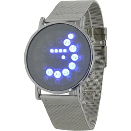 2017 Hot Men Sports Blue Multi Led Light Ball Display Mesh Stainless Steel Band Digital Week Date Fashion Women Watches relogio