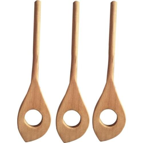 3PCS Maple Wood Small Mixing Hole Spoon Wooden Mixing Egg Beater Stirring Rod Stirring Spoons for Bar Home Hotel