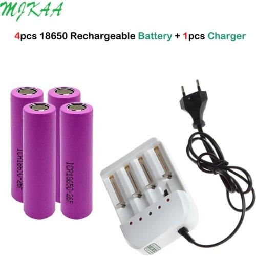 4pcs 3.7V 2600mAh 18650 Rechargeable Battery + US EU Plug Ni MH/Ni Zn/lithium Iron 18650 Battery Charger