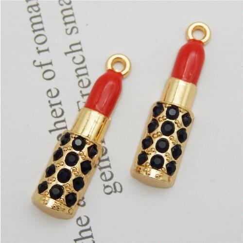 4pcs Fashion Lipstick Design Charms Alloy Enamel Gold Tone Pendants For Bracelet Keyring Decor Craft DIY Accessory