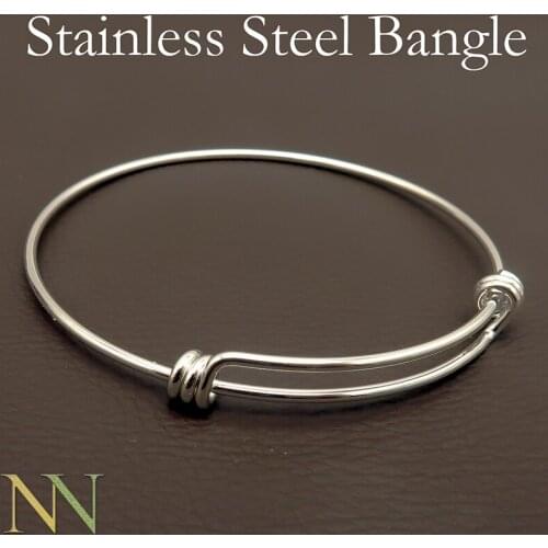 50 Pcs - Stainless Steel Bracelet, Bulk Wholesale Charm Bracelet Blank Charm Bangle Triple Loop Wire Bangle Great for Charms