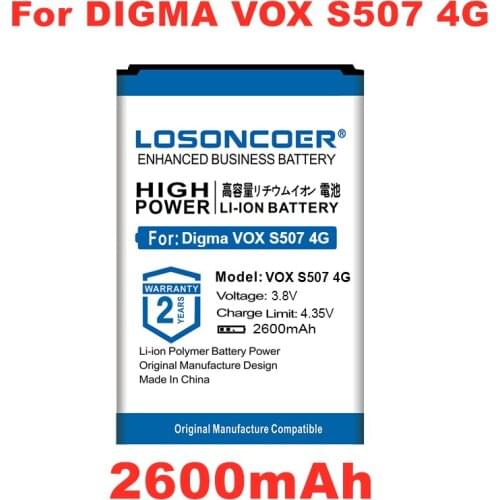 LOSONCOER 2600mAh VOX S507 4G Battery For Digma VOX S507 4G Smartphone Mobile Phone Batteries