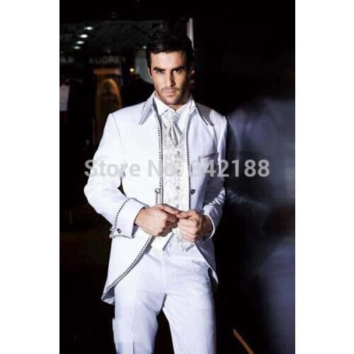Best FREE shipping Custom Made White Groom Tuxedos Best Man Groomsmen Men Wedding Suits/Bridegroom Suits/groomsmen suitwedding m
