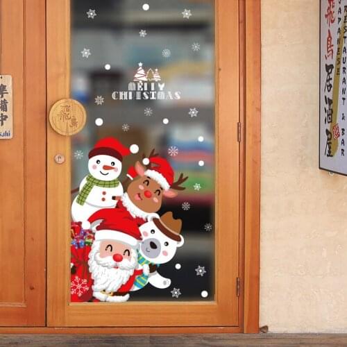 Large Size Merry Christmas Wall Stickers Fashion Santa Claus Window Room Decoration PVC Vinyl New Year Home Decor Removable