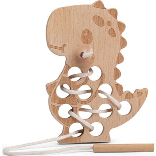 1Set Wooden Threading Board Toy Beech Wooden Dinosaur Montessori Educational Training Fingers Flexible Toys Children Crafts Gift