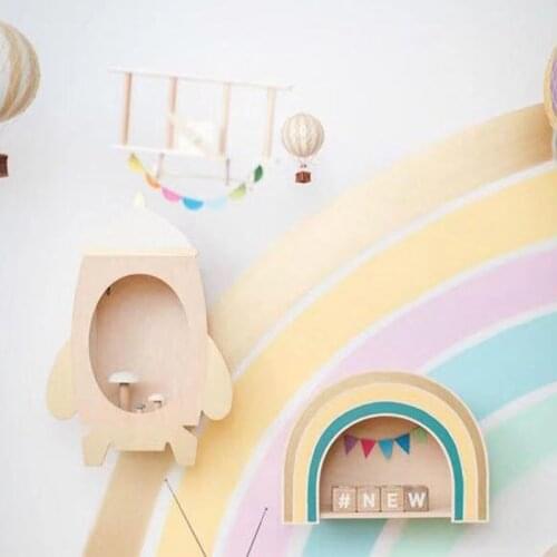 Kids Room Wooden Shelf Wooden Rocket Shelf Children Boy Room Decor Scandinavian Wooden Rocket Shelf For Boy Nursery Decoration