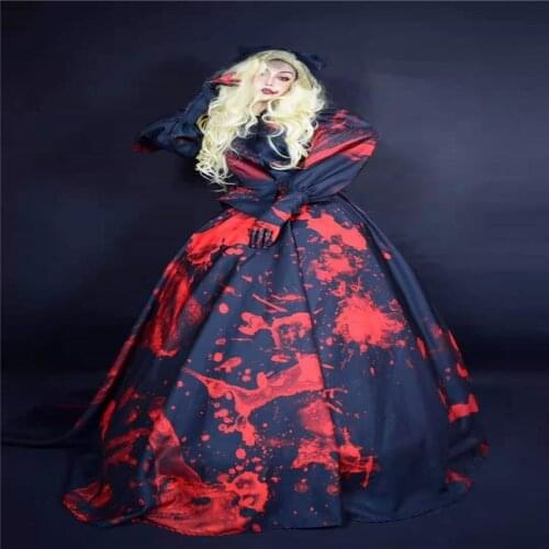 H115 Cosplay Halloween Singer Pole Dancer Tight Party Blood Elastic Stretched Long Sleeves Leotard Jumpsuit Show Model Performa