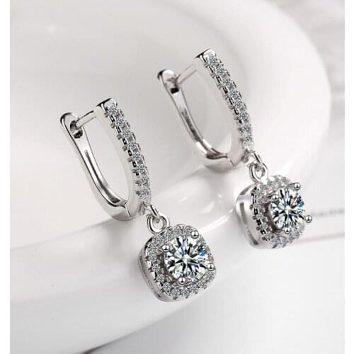 KOFSAC 925 Sterling Silver Hoop Earrings For Women Fashion Wedding Jewelry Elegant Zircon Square Geometric Earring Lady Jewelry