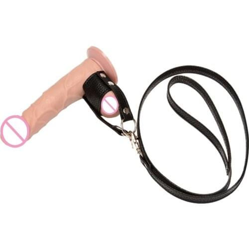 Penis Sleeve Ring Erection Impotence Sex Aid Chain Leash Leather Cock ring Ball scrotum Bondage Restraints Adult CBT Sex Toys