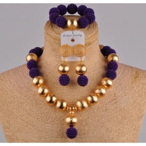 Nigeria Wedding Beads Purple Imitation Pearl Necklace Set African Wedding Bride Wedding Gift Jewelry Set Free Shipping AZ-119
