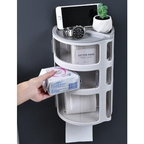 Toilet Tissue Box Household Multifunctional Storage Paper Roll Holder Toilet Free Punching Waterproof Wall Hanging Paper Rack