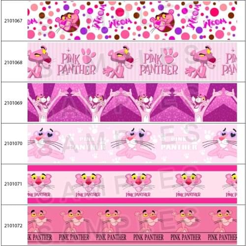 Grosgrain Ribbon Printed Pink Panther Cartoon 5 Yards for DIY Hair Bow Accessories