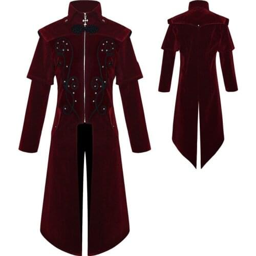Medieval European Castle Vampire Devil Red Coat Trench Cosplay Costume Middle Ages Victorian Court Nobles Halloween Jacket Warm