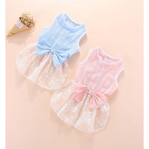 Summer Dog Dress Tutu Cute Bow Lace Dog Clothes Poodle Bichon Pomeranian Schnauzer Pug Clothing Pet Dresses Skirt Dropshipping