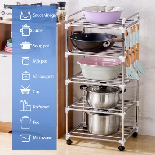 Multi-layer Kitchen Storage Holder Rack Stainless Steel Pot Shelf Kitchenware Pan Cover Corner Storage Rack Shelf Organizer
