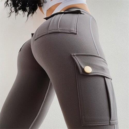 New Women Yoga Pants High Waist Military Style Sport Leggings Gym Slim Fit Pocket Pants Sweatpants Outdoor Running Fitness Pants
