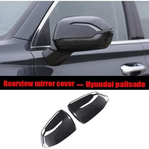 User Hyundai palisade rearview mirror protective case, carbon fiber rearview mirror cover ABS electroplated silver2019 20 21