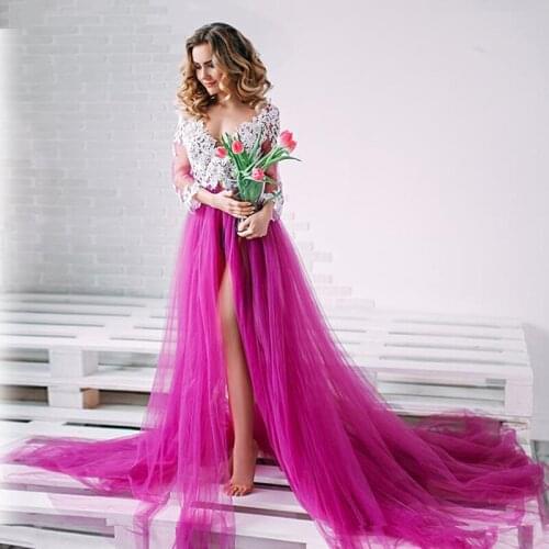 Long Sleeve V neck Lace Formal Pregnant Women party See Through royal Blue Evening Dresses gowns Plus Size 2020 robes de soiree