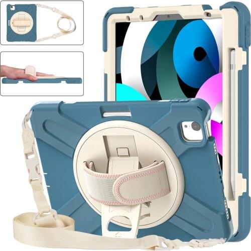 Case For iPad 10.9'' Air 4th 10.9 Inch 2020 iPad Pro 11 Heavy Duty Rugged Shockproof Cover Rotate Hand stand Pencil Holder+Strap