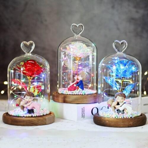 Roses Artificial Flowers 24K Gold Foil Galaxy Rose In A Glass With Fairy String Lights For Wedding Decorate Valentines Day Gift