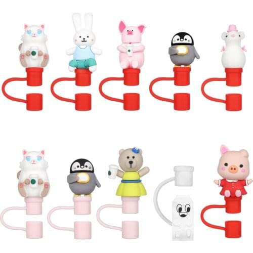 Silicone Straw Plug Reusable Airtight Drinking Dust Cap Cartoon Plugs Tips Cover Suit For 6-8 MM Straws Water Bottle Accessories